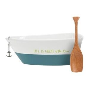 "At the River" boat-shaped stoneware serving dish